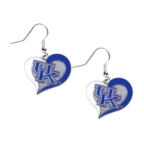 Aminco Kentucky Wildcats UK Swirl Heart Dangle Logo Earring Set Charm Gift NCAA - Picture 1 of 2